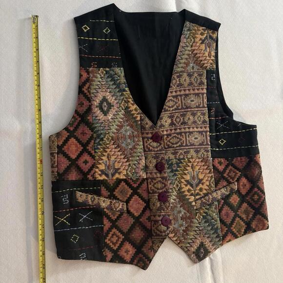 None Jackets & Blazers - Vintage Tapestry Vest Womens. Cotton, Handmade. Size M. Southwestern 90s Boho